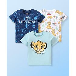 Babyhug Disney Cotton Half Sleeves T-Shirts With Lion King Graphics  Pack of 3 - Blue & White