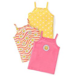 Babyhug 100% Cotton Knit Sleeveless Slip with Floral and Polka Dots Print Pack of 3 - Multicolor
