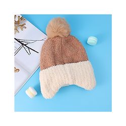 Babyhug Woolen Cap With Pom Pom & Panda Applique - Light Brown