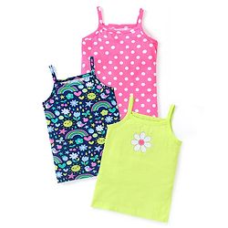Babyhug 100% Cotton Knit Sleeveless Slip with Floral and Polka Dots Print Pack of 3 - Multicolor