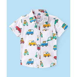 Babyhug Cotton Woven Half Sleeves Regular Collar Shirt With Cars Print - White