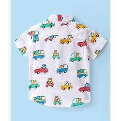 Babyhug Cotton Woven Half Sleeves Regular Collar Shirt With Cars Print - White