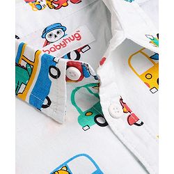 Babyhug Cotton Woven Half Sleeves Regular Collar Shirt With Cars Print - White