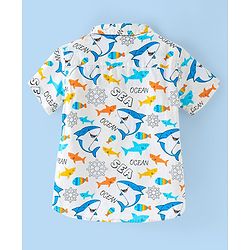Babyhug Cotton Woven Half Sleeves Shirt With Shark Print - Multicolor