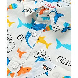 Babyhug Cotton Woven Half Sleeves Shirt With Shark Print - Multicolor