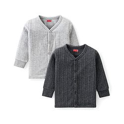 Babyhug Cotton Blend Full Sleeves Front Open Solid Color Thermal Vests Pack Of 2 - Grey