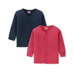 Babyhug Full Sleeves Front Open Solid Colour Thermal Vests Pack of 2 - Red & Navy