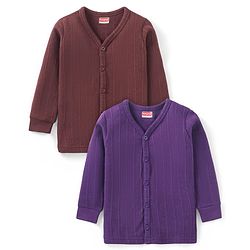 Babyhug Full Sleeves Front Open Solid Colour Thermal Vests Pack of 2 - Brown & Purple