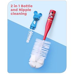 Babyhug Disney Bottle Cleaning Brush with Mickey Mouse Print - Red