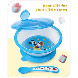 Babyhug Diseny Mickey Designed Suction Bowl with Spoon  Light Blue - 300 ml