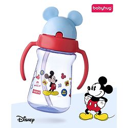 Babyhug Disney Flip Top Open Sipper with Mickey Mouse Print & Twin Handle Red- 180 ml