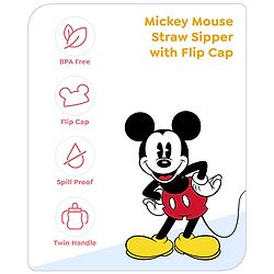 Babyhug Disney Flip Top Open Sipper with Mickey Mouse Print & Twin Handle Red- 180 ml