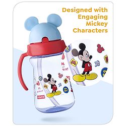 Babyhug Disney Flip Top Open Sipper with Mickey Mouse Print & Twin Handle Red- 180 ml