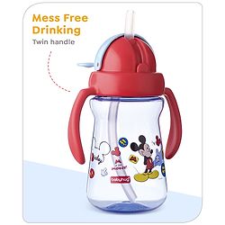 Babyhug Disney Flip Top Open Sipper with Mickey Mouse Print & Twin Handle Red- 180 ml