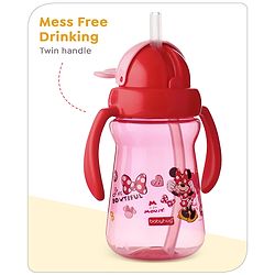 Babyhug Disney Flip Top Open Sipper with Mickey Mouse Print & Twin Handle Red- 180 ml