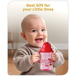 Babyhug Disney Flip Top Open Sipper with Mickey Mouse Print & Twin Handle Red- 180 ml