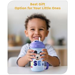 Babyhug Disney Straw Sipper with Strap & Mickey Mouse Print - 360 ml
