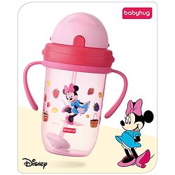 Babyhug Disney Flip Cap Open Sipper Cup with Weighted Straw & Minnie Mouse Print Pink - 270 ml