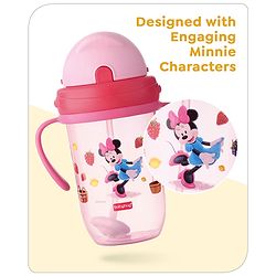 Babyhug Disney Flip Cap Open Sipper Cup with Weighted Straw & Minnie Mouse Print Pink - 270 ml