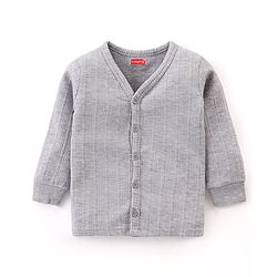 Babyhug Full Sleeves Front Open Solid Color Thermal Vest - Light Grey