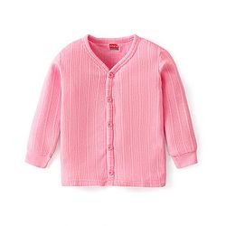 Babyhug Full Sleeves Front Open Solid Thermal Vest - Pink