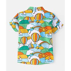 Babyhug Cotton Woven Half Sleeves Sun & Rainbow Printed Shirt with T-Shirt - Multicolour