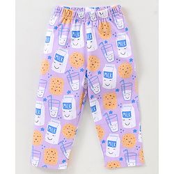 Babyhug Cotton Half Sleeves Night Suit With Milk And Cookie Print - Lavender