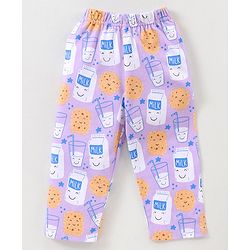Babyhug Cotton Half Sleeves Night Suit With Milk And Cookie Print - Lavender