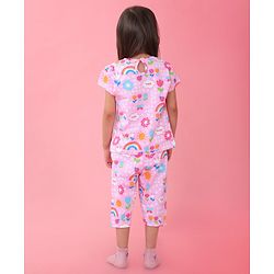 Babyhug Cotton Knit Half Sleeves Capri Night Suit With Floral Print - Pink