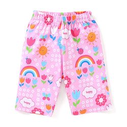 Babyhug Cotton Knit Half Sleeves Capri Night Suit With Floral Print - Pink