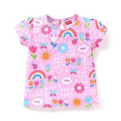 Babyhug Cotton Knit Half Sleeves Capri Night Suit With Floral Print - Pink