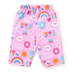 Babyhug Cotton Knit Half Sleeves Capri Night Suit With Floral Print - Pink