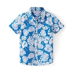 Babyhug 100% Cotton Woven Half Sleeve Regular Collar Shirt with Leafy Print - Blue