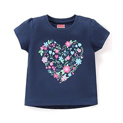 Babyhug Single Jersey Half Sleeves Night Suit Floral Print - Navy Blue