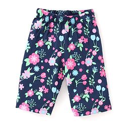 Babyhug Single Jersey Half Sleeves Night Suit Floral Print - Navy Blue