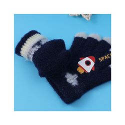 Babyhug Woollen Gloves with Rocket Print - Navy