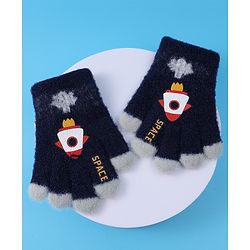 Babyhug Woollen Gloves with Rocket Print - Navy