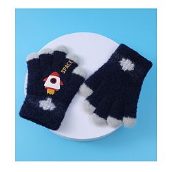Babyhug Woollen Gloves with Rocket Print - Navy