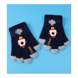Babyhug Woollen Gloves with Rocket Print - Navy
