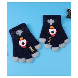 Babyhug Woollen Gloves with Rocket Print - Navy
