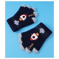 Babyhug Woollen Gloves with Rocket Print - Navy