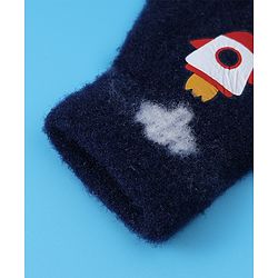 Babyhug Woollen Gloves with Rocket Print - Navy