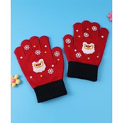 Babyhug Woollen Gloves with Owl Print - Red