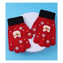 Babyhug Woollen Gloves with Owl Print - Red
