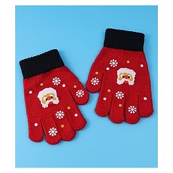 Babyhug Woollen Gloves with Owl Print - Red