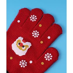 Babyhug Woollen Gloves with Owl Print - Red