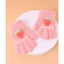 Babyhug Woollen Gloves with Fruit Print - Peach