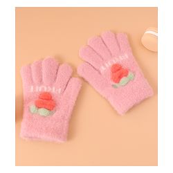 Babyhug Woollen Gloves with Fruit Print - Peach
