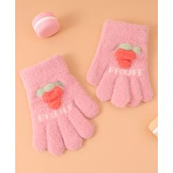 Babyhug Woollen Gloves with Fruit Print - Peach