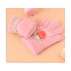 Babyhug Woollen Gloves with Fruit Print - Peach